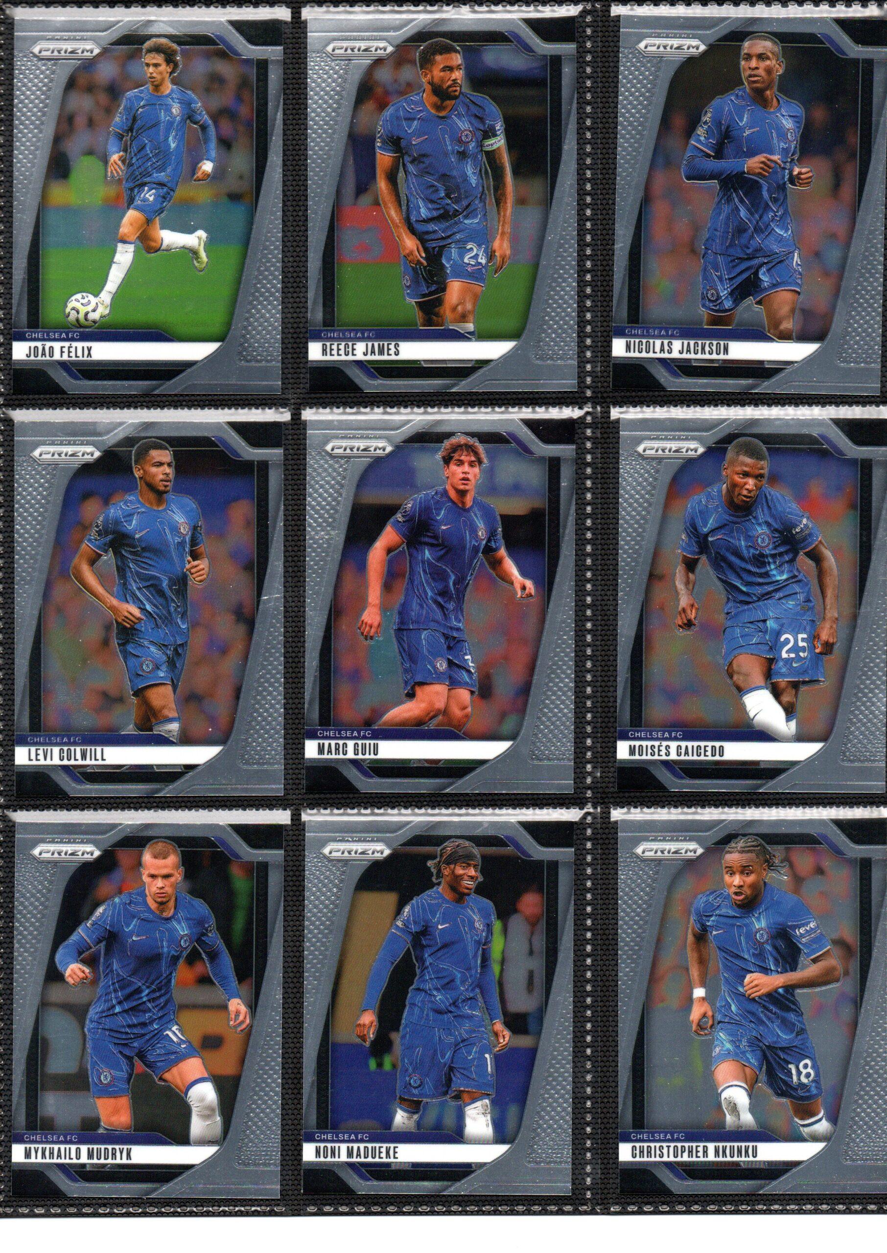 2024-25 EPL Panini Prizm Chelsea trading cards page 1 front view