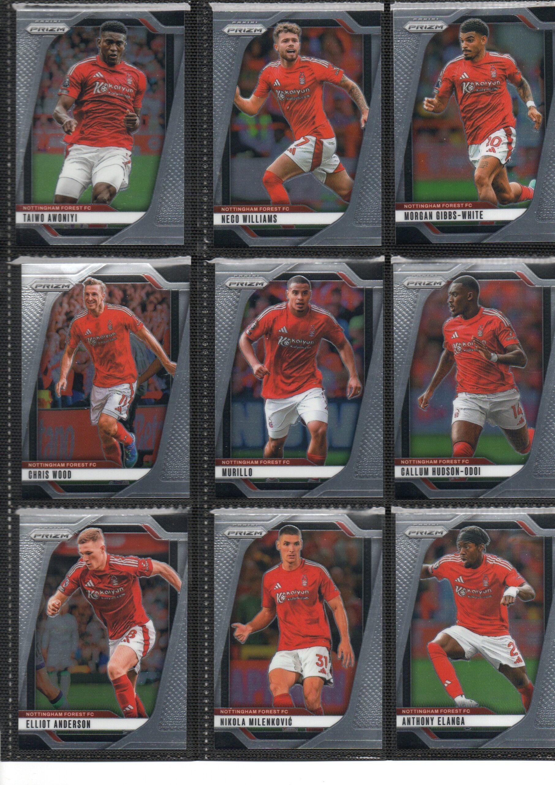 2024-25 EPL Panini Prizm Nottingham Forest trading cards page 1 front view