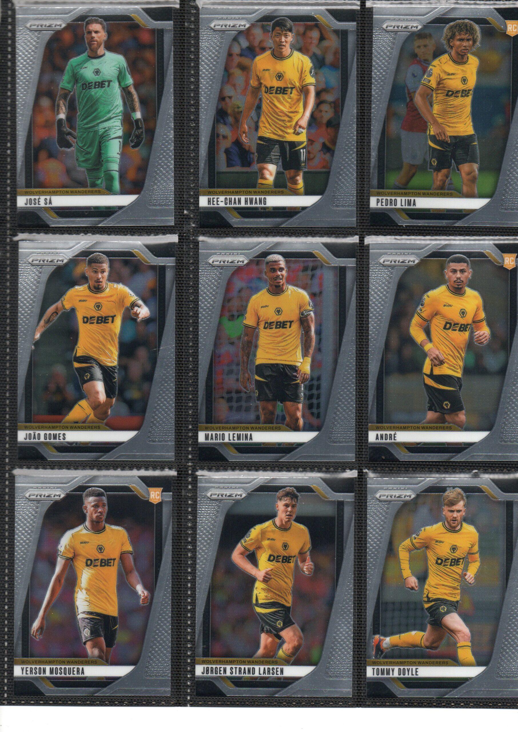 2024-25 EPL Panini Prizm Wolverhampton Wanderers trading cards page 1 front view