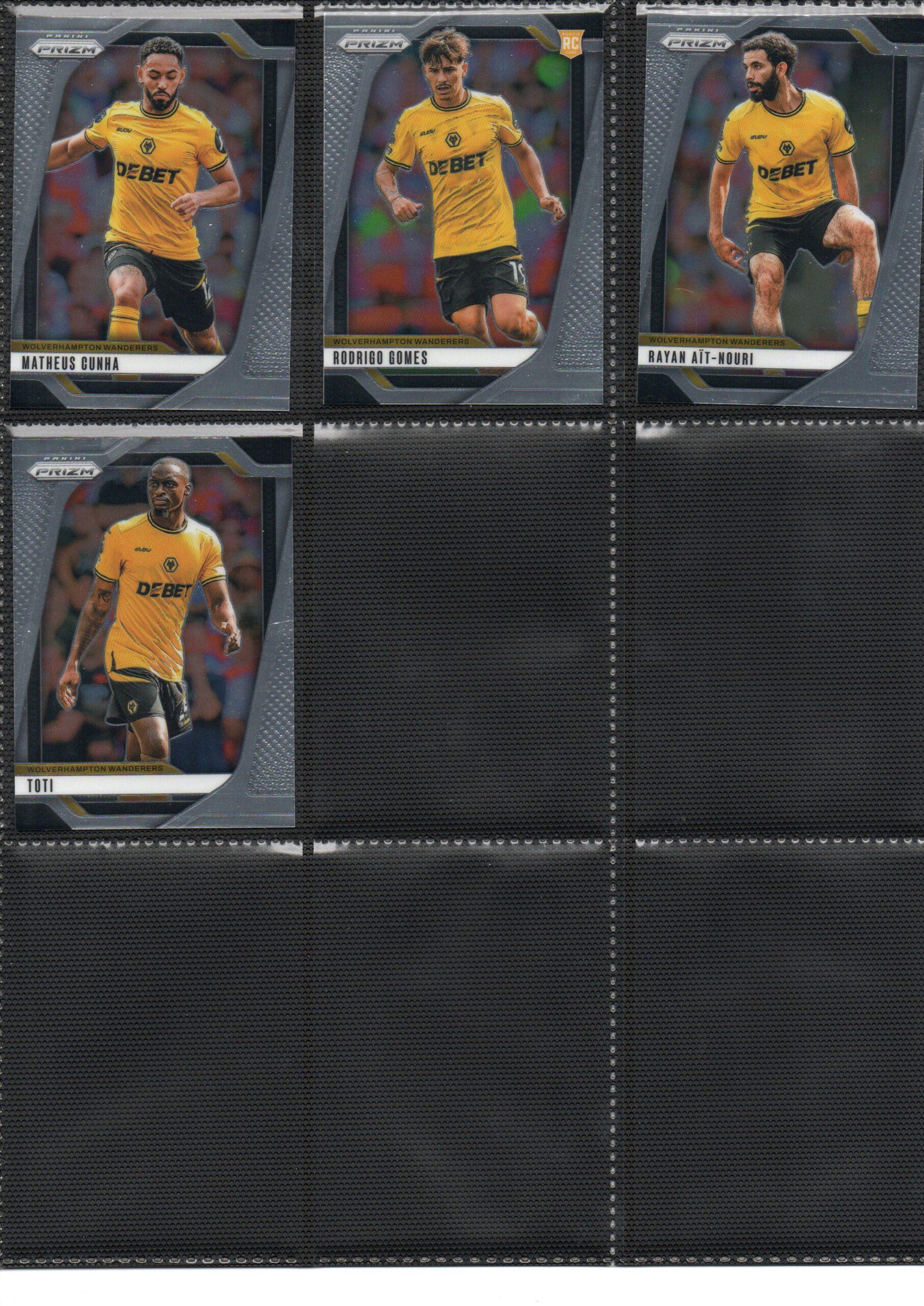 2024-25 EPL Panini Prizm Wolverhampton Wanderers trading cards page 2 front view