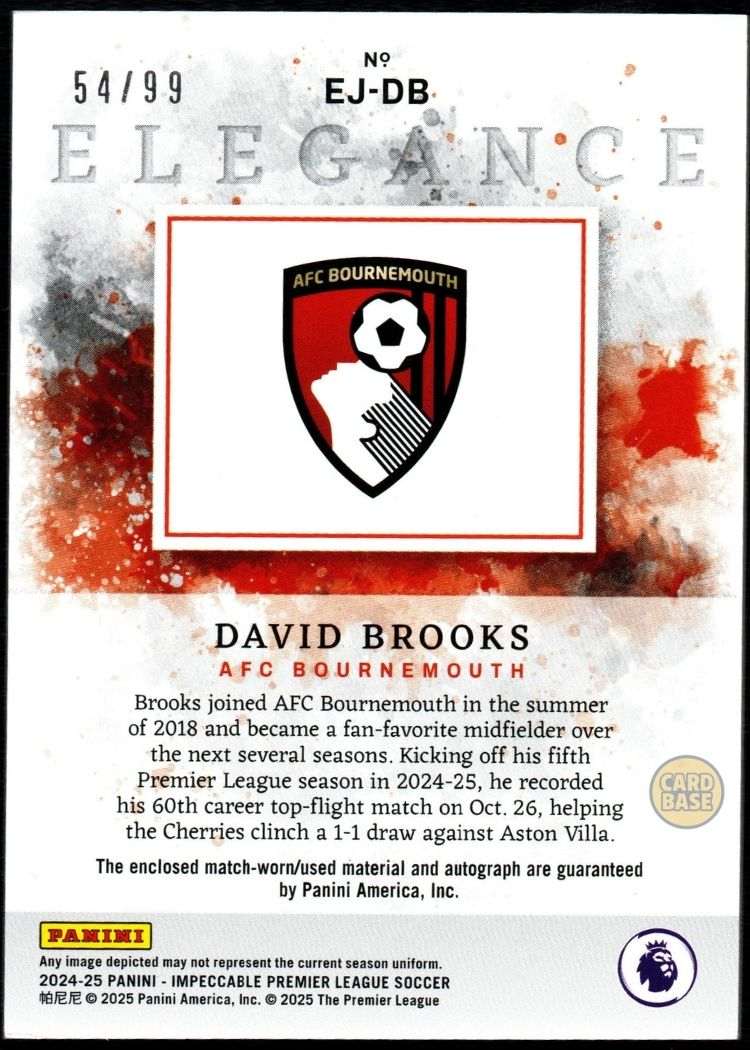 2024-25 Panini Impeccable Elegance Premier League Auto and Patch Card EJ-DB David Brooks 54/99 - Image 2