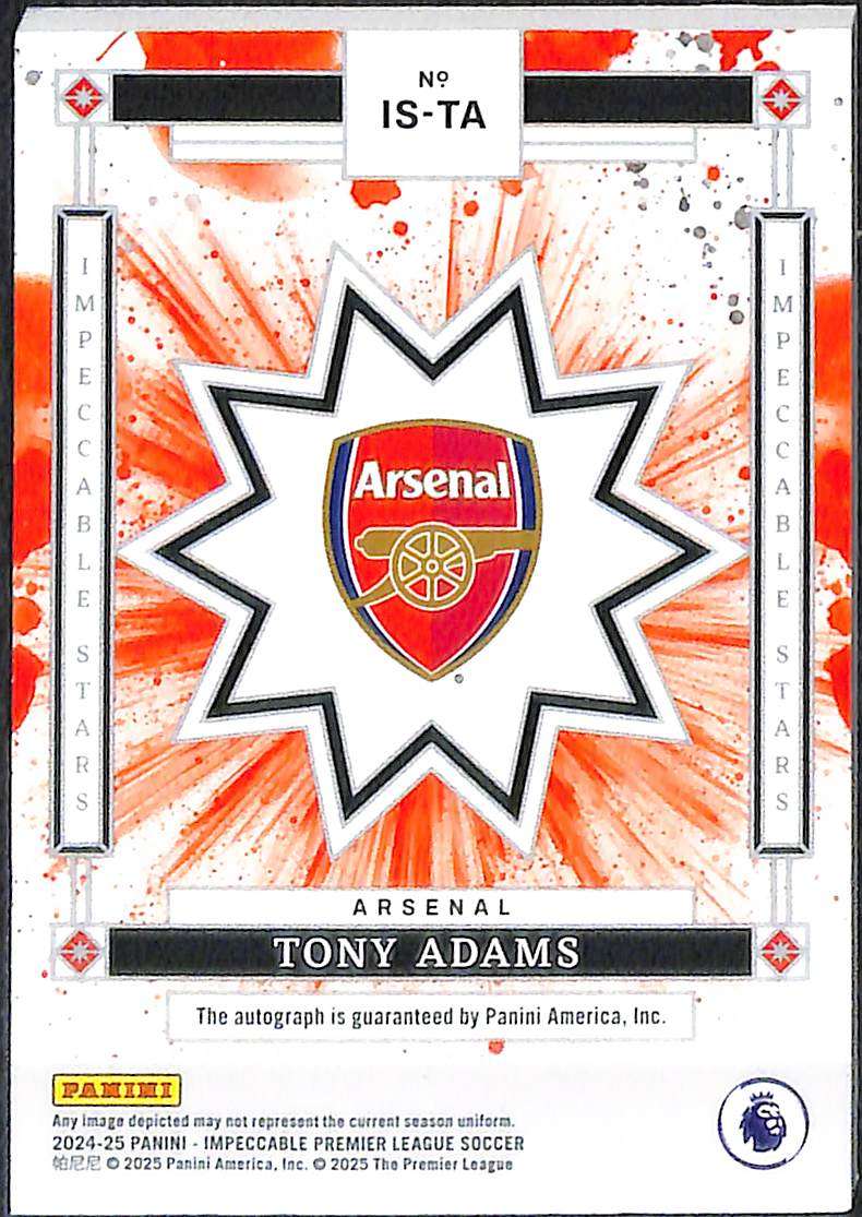 2024-25 Panini Impeccable Stars Auto #IS-TA Tony Adams 9/49 - Image 2