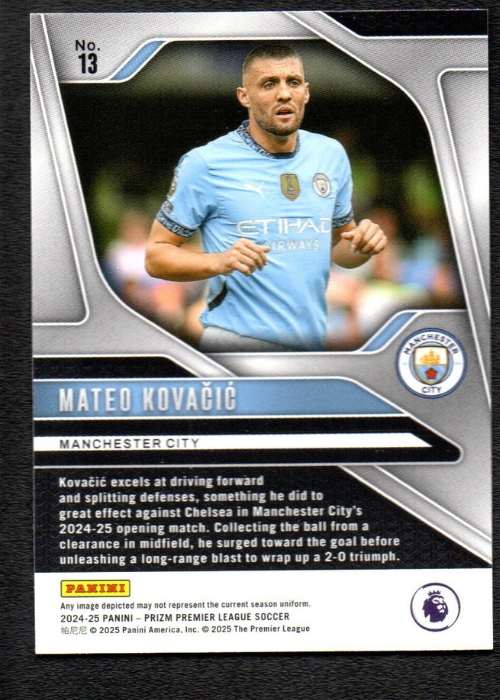 Mateo Kovacic #13 - Manchester City 2024-25 Panini Prizm Base Card - Image 2