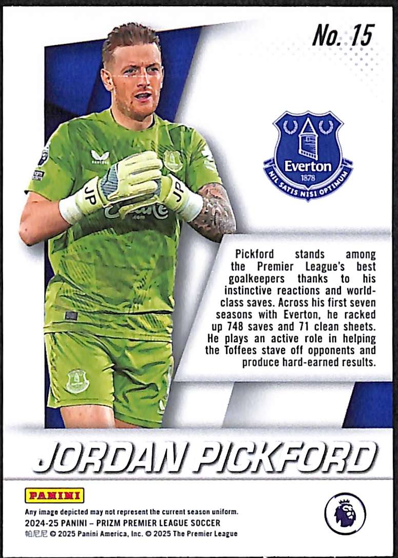 2024-25 Panini Prizm Premier League Flashback 2014 Insert Card 15 Jordan Pickford - Image 2