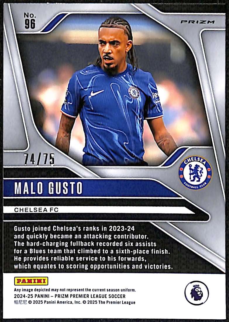2024-25 Panini Prizm Premier League Blue Ice Card 96 Malo Gusto 74/75 - Image 2