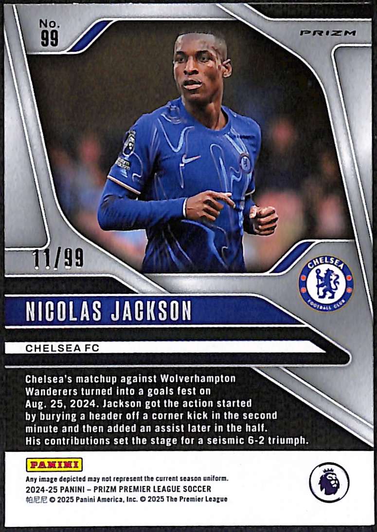 2024-25 Panini Prizm Premier League Blue Breakaway Card 99 Nicolas Jackson 11/99 - Image 2