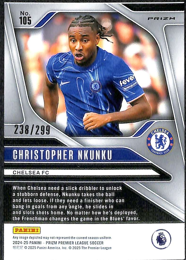 2024-25 Panini Prizm Premier League Blue Prizm Card 105 Christopher Nkunku 238/299 - Image 2