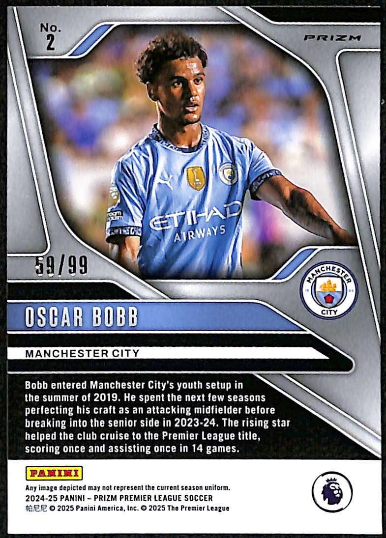 2024-25 Panini Prizm Premier League Blue Breakaway Card 2 Oscar Bobb 59/99 - Image 2