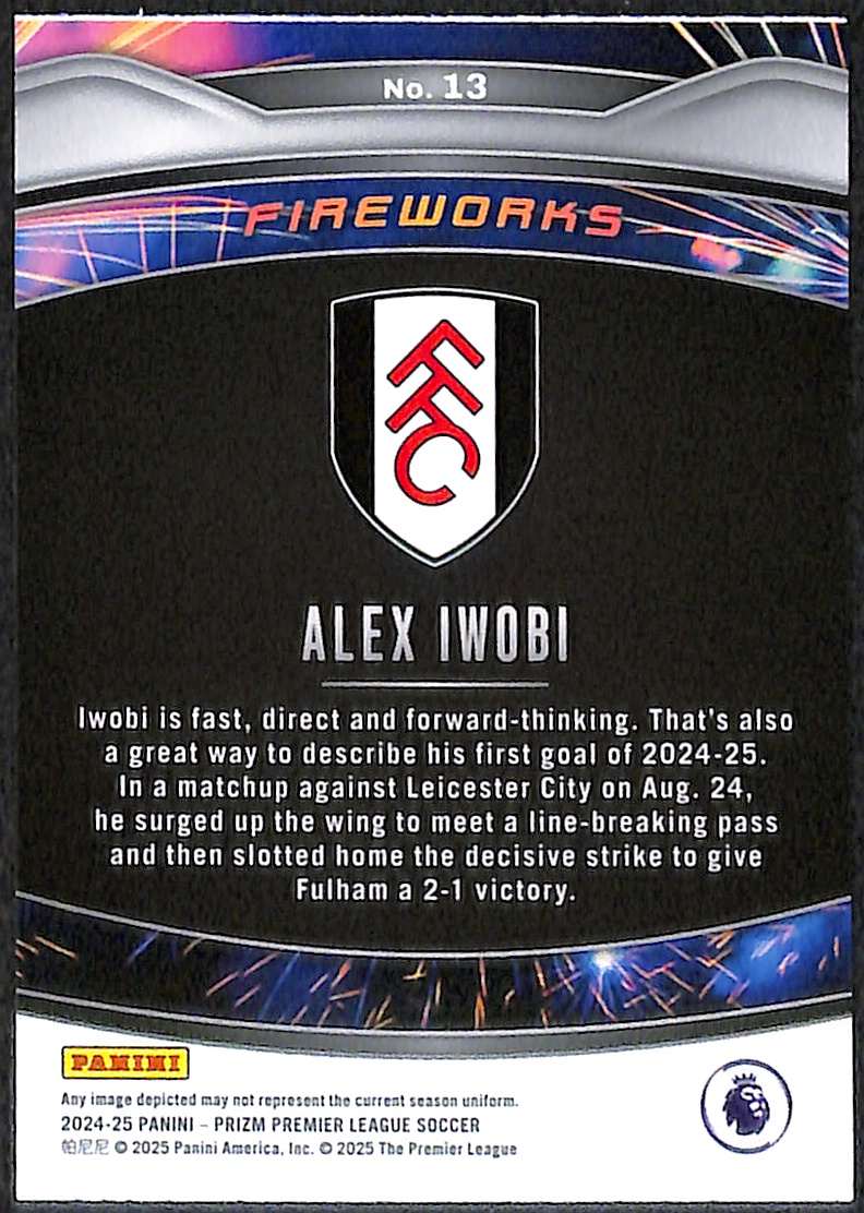 2024-25 Panini Prizm Premier League Fireworks Insert Card 13 Alex Iwobi - Image 2