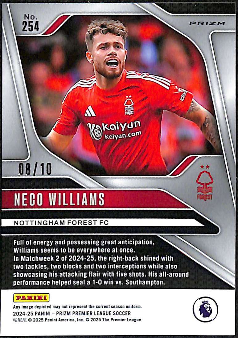 2024-25 Panini Prizm EPL Gold Breakaway Card 254 Neco Williams 8/10 - Image 2