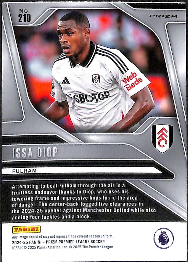 2024-25 Panini Prizm Premier League Lazer Card 210 Issa Diop - Image 2