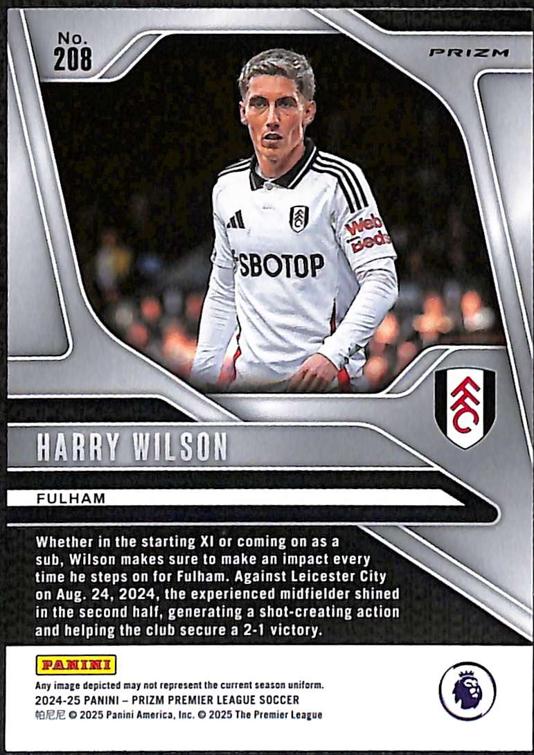 2024-25 Panini Prizm Premier League Mojo Prizm Card 208 Harry Wilson - Image 2