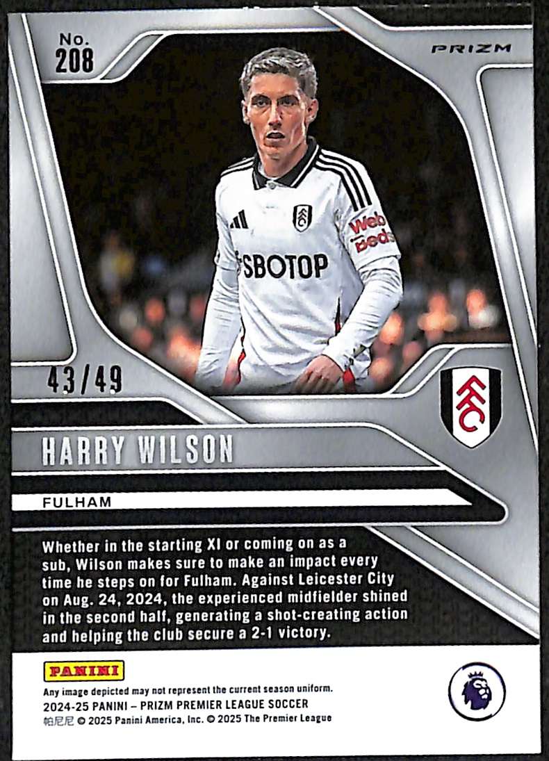 2024-25 Panini Prizm EPL Red Breakaway Card 208 Harry Wilson 43/49 - Image 2
