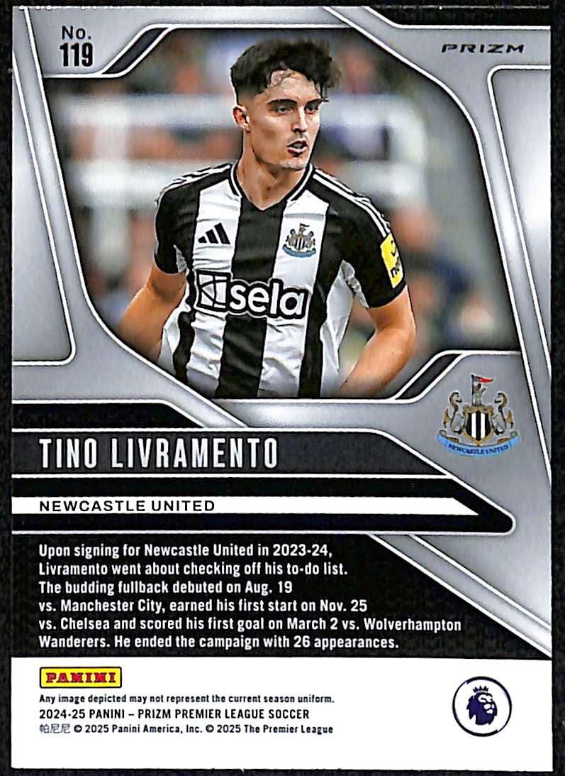 2024-25 Panini Prizm Premier League Black and White Checker Card 119 Tino Livramento - Image 2