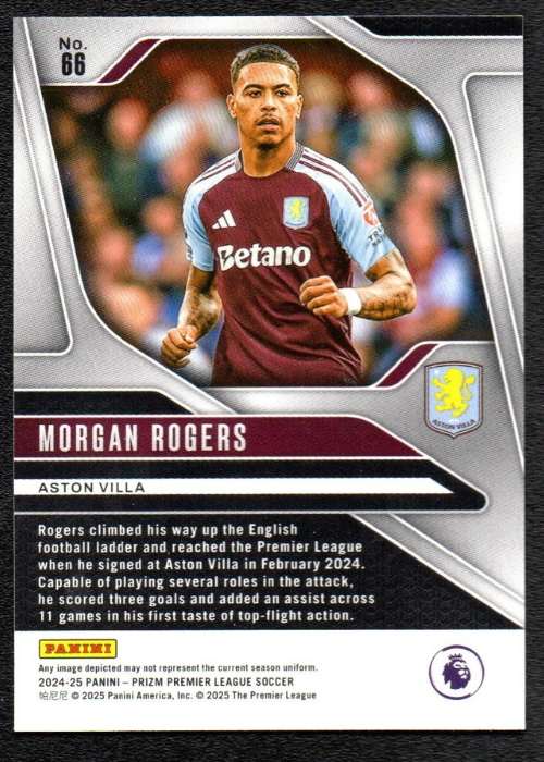 Morgan Rogers #66 - Aston Villa FC 2024-25 Panini Prizm Base Card - Image 2