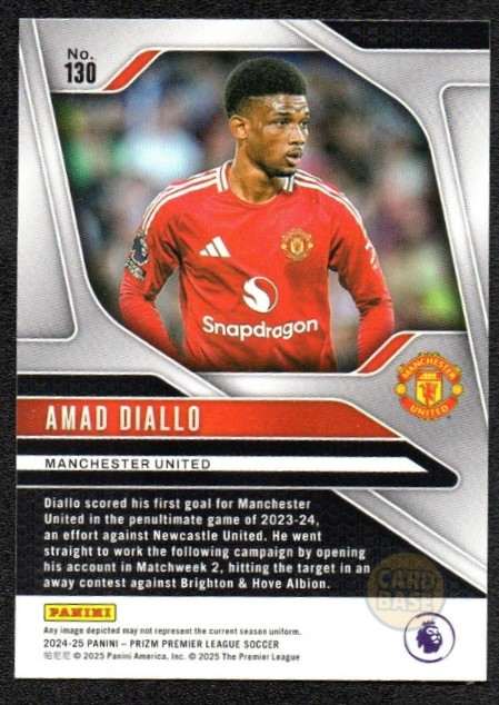 Amad Diallo #130 - Manchester United 2024-25 Panini Prizm Base Card - Image 2
