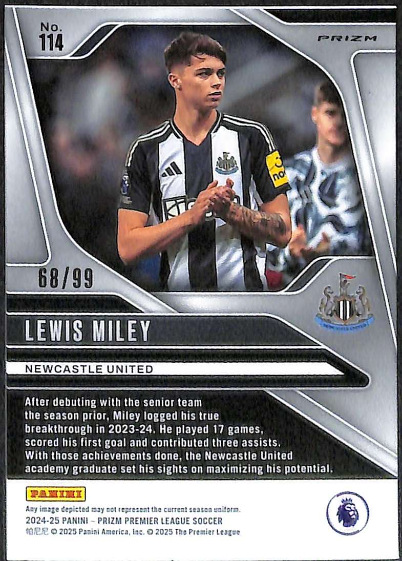 2024-25 Panini Prizm Premier League Blue Breakaway Card 114 Lewis Miley 68/99 - Image 2