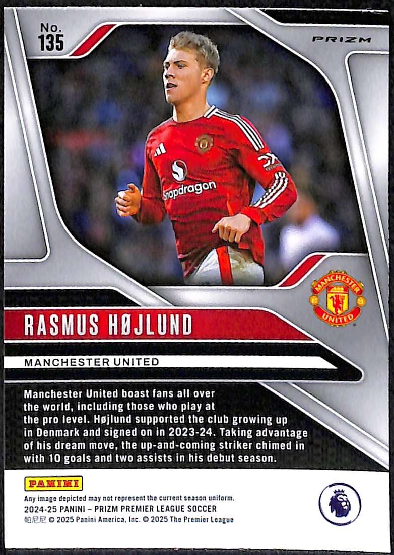 2024-25 Panini Prizm Premier League Pink Mosaic Card 135 Rasmus Hojlund - Image 2
