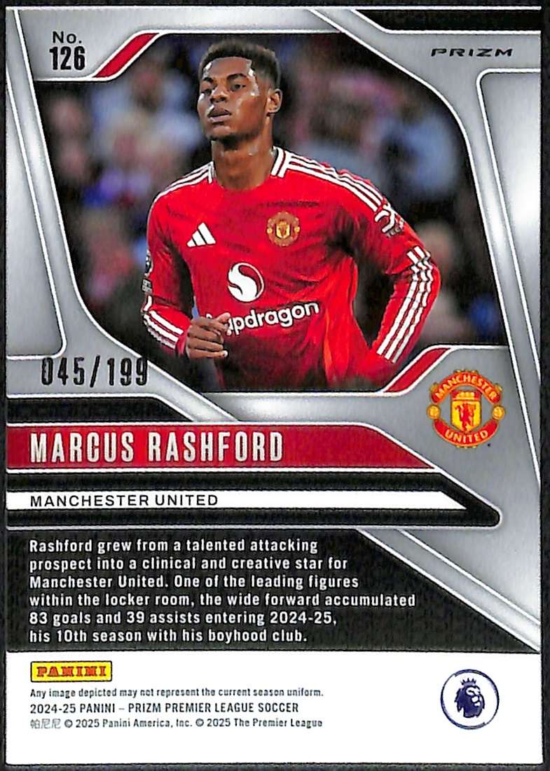 2024-25 Panini Prizm Premier League Red Prizm Card 126 Marcus Rashford 45/199 - Image 2