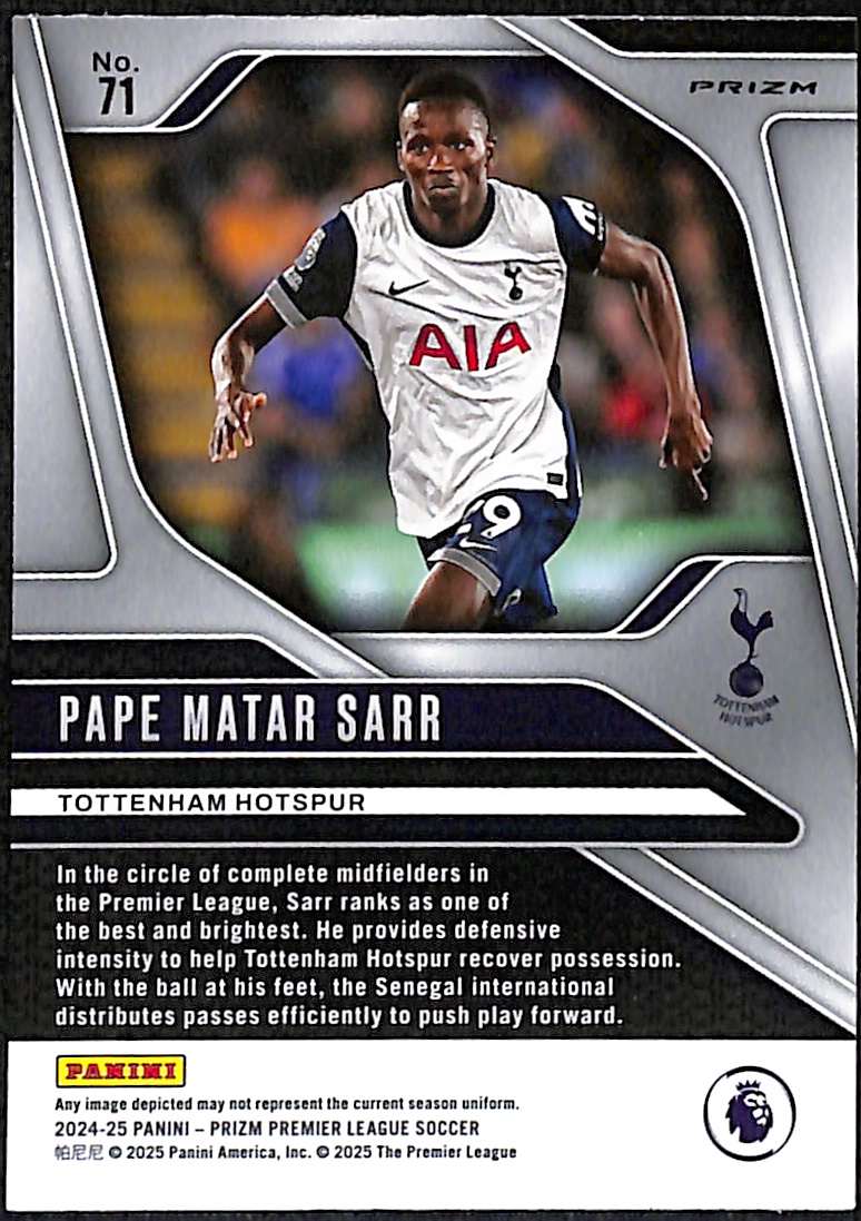 2024-25 Panini Prizm Premier League Silver Card 71 Pape Matar Sarr - Image 2