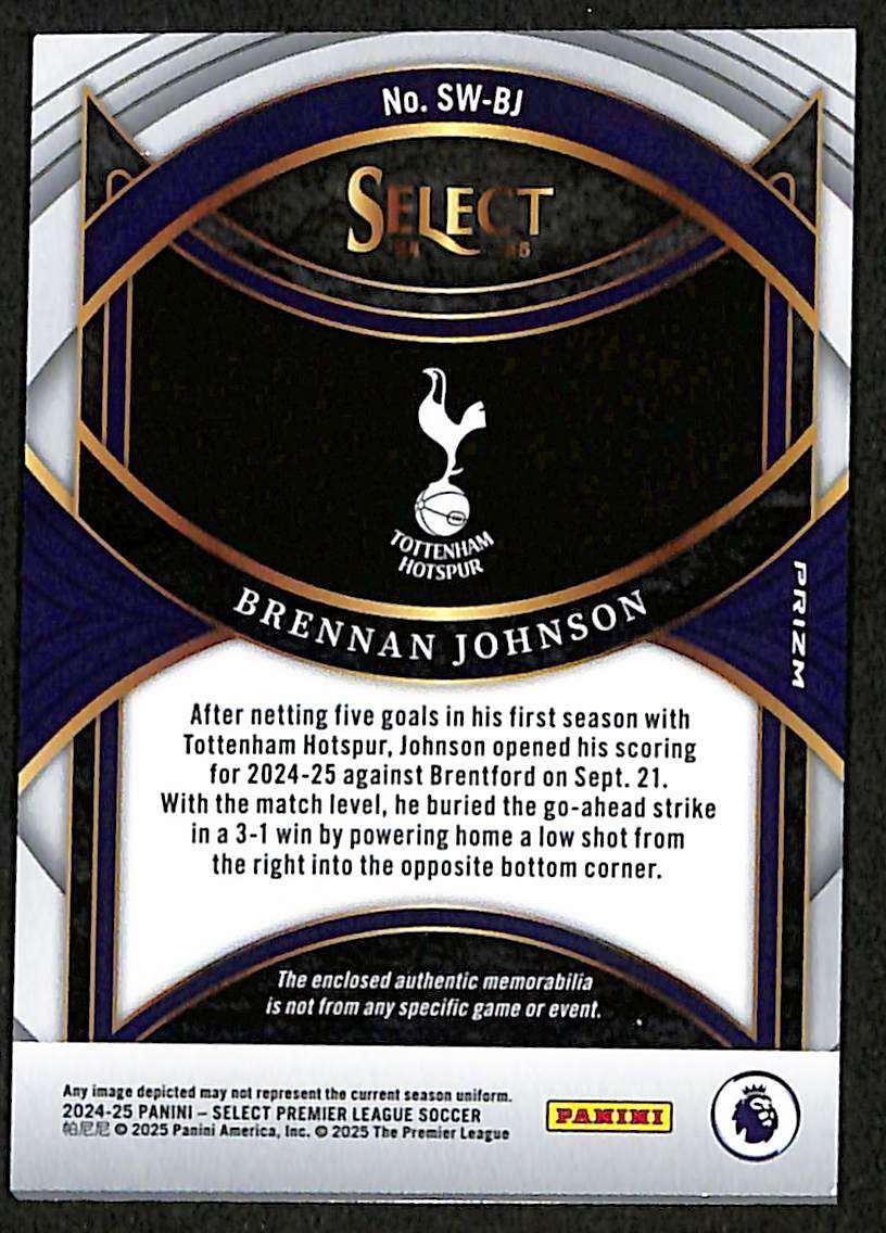 Panini Select Premier League #SW-BJ Patch Brennan Johnson back