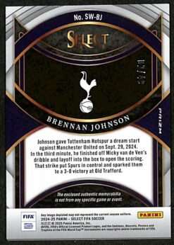 Panini Select Premier League #SW-BJ Purple 2 of 49 Patch Brennan Johnson back