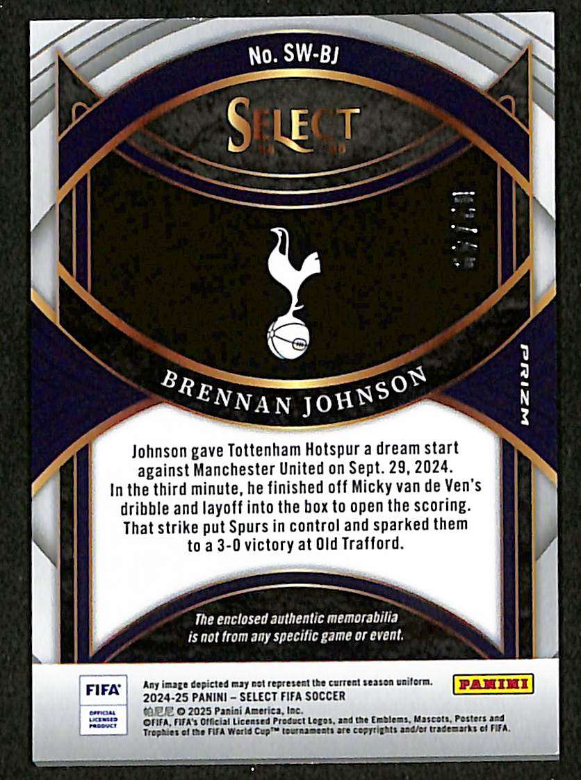 Panini Select Premier League #SW-BJ Purple 2 of 49 Patch Brennan Johnson back